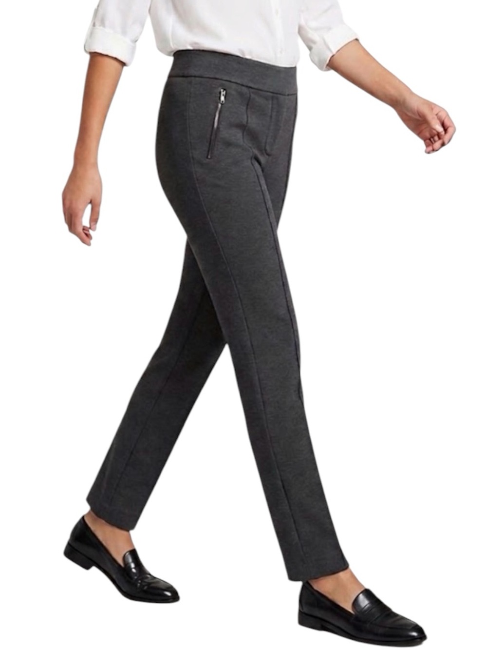 LOFT Charcoal Gray Ponte Knit Front Seam Zip-Pocket Slim Pants Size 8 Medium